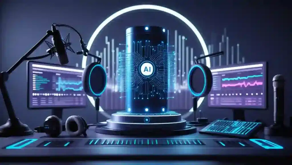 SEO for AI-Generated Podcasts in 2025: Top Tips for Ranking AI-generated podcasts microphone with digital waves