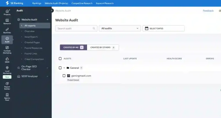 screenshot of smart seo tools - SE Ranking