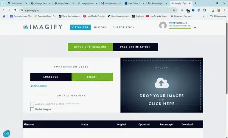 WordPress dashboard with Imagify learn SEO in 2024