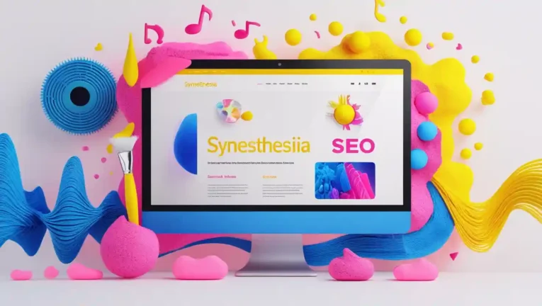 Infographic of Synesthesia SEO 2025 with sensory website elements.