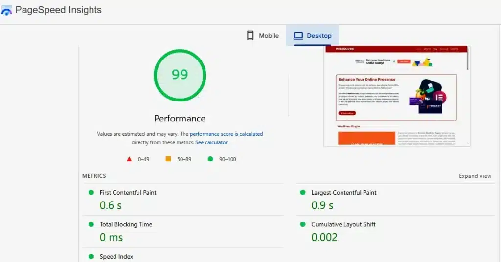 Checking Theme with PageSpeed Insight Tool